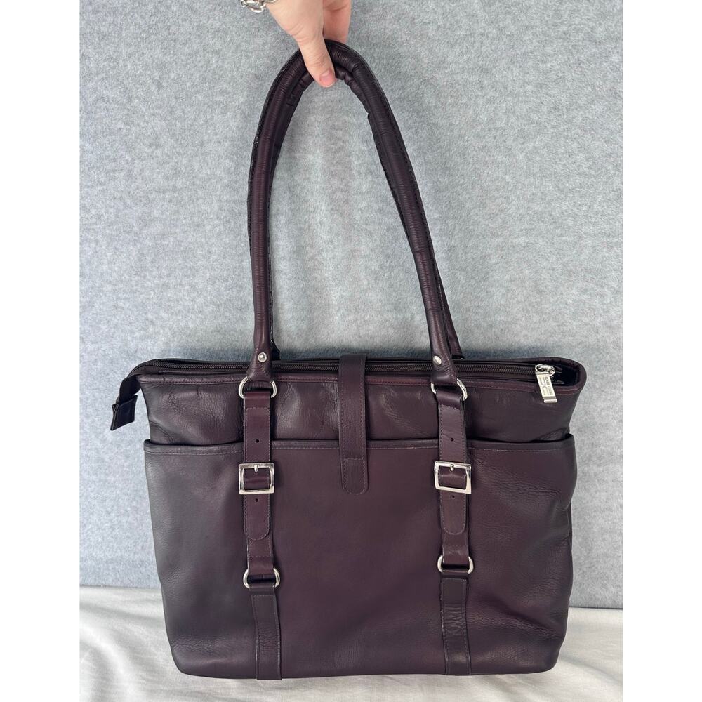 Claire Chase Executive 13"-15" Laptop Bag Dark Brown Leather Pockets Business - Picture 2 of 15